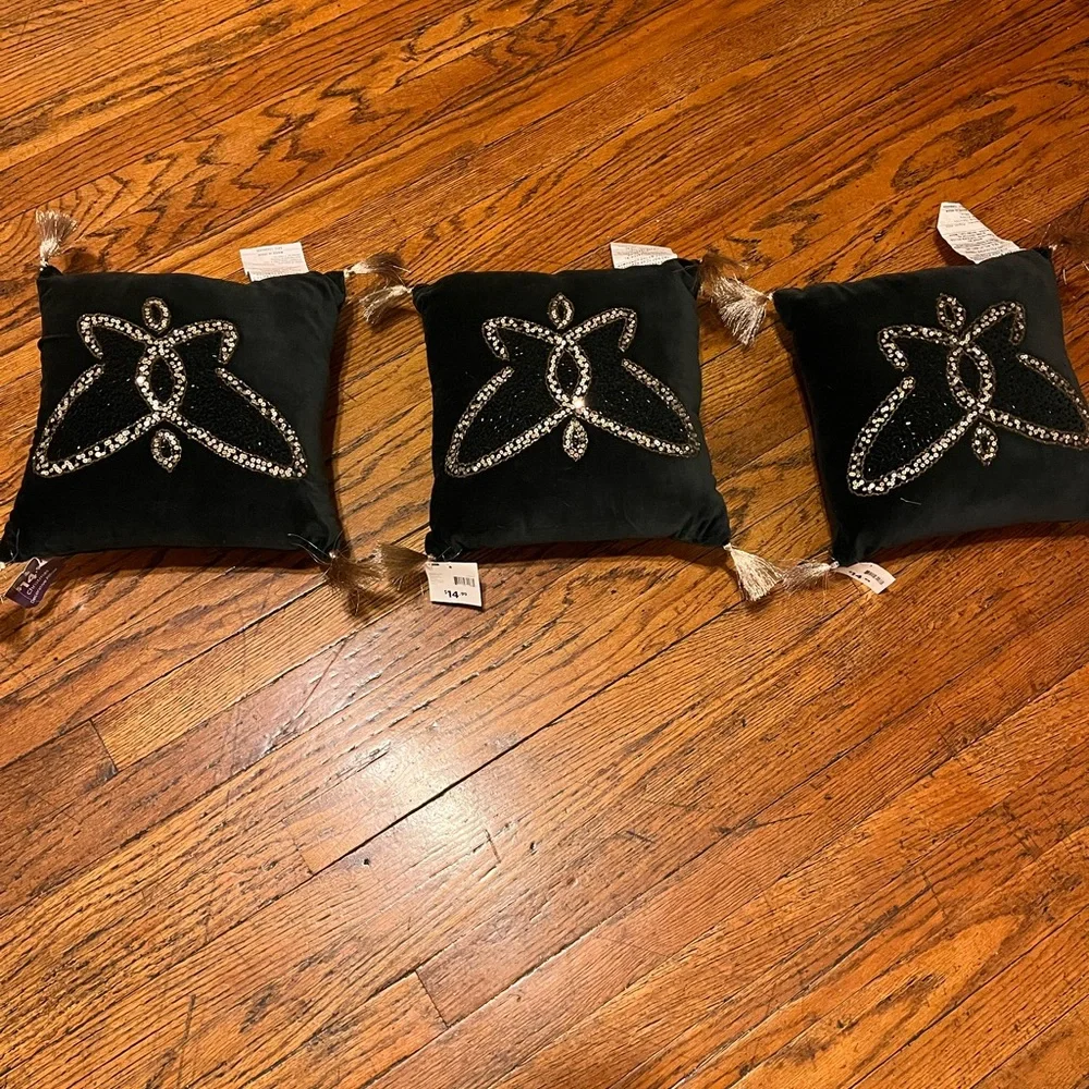 Elegant Black Decorative Pillow with Sequins